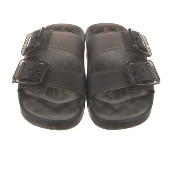 Balenciaga BB Tape Logo Pool Slide Sandals | Neiman Marcus Balenciaga Black Rubber Buckle Slides Sandals 36 US 6